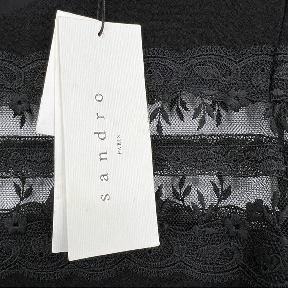 Sandro Paris Sully Black Lace Mesh Inset Dress Nwt Small - Picture 4 of 14